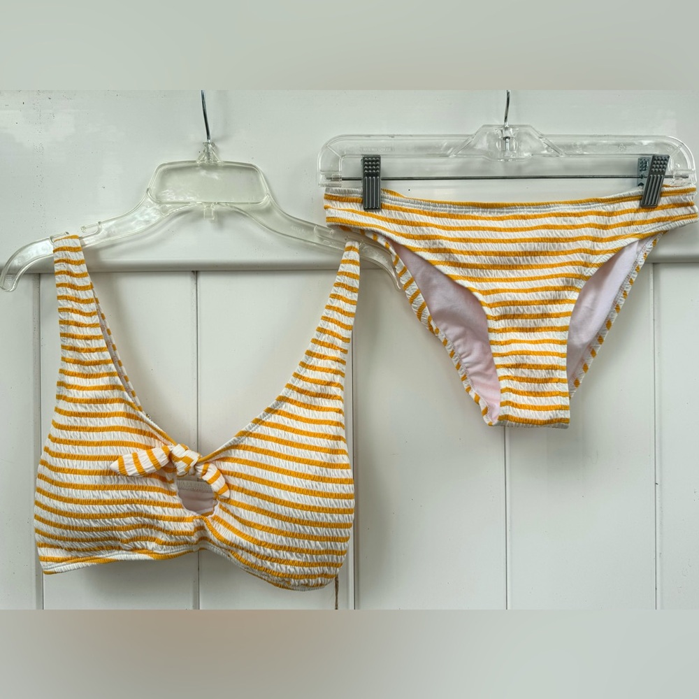 NWT Cabana del Sol bikini size M yellow stripe swimsuit